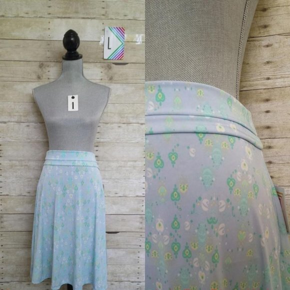 LuLaRoe Azure Skirt (or top) Large - White, Yellow, Mint & White on Baby Blue - Picture 1 of 1
